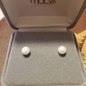 Macy's 14K Genuine Pearl Earrings NWT